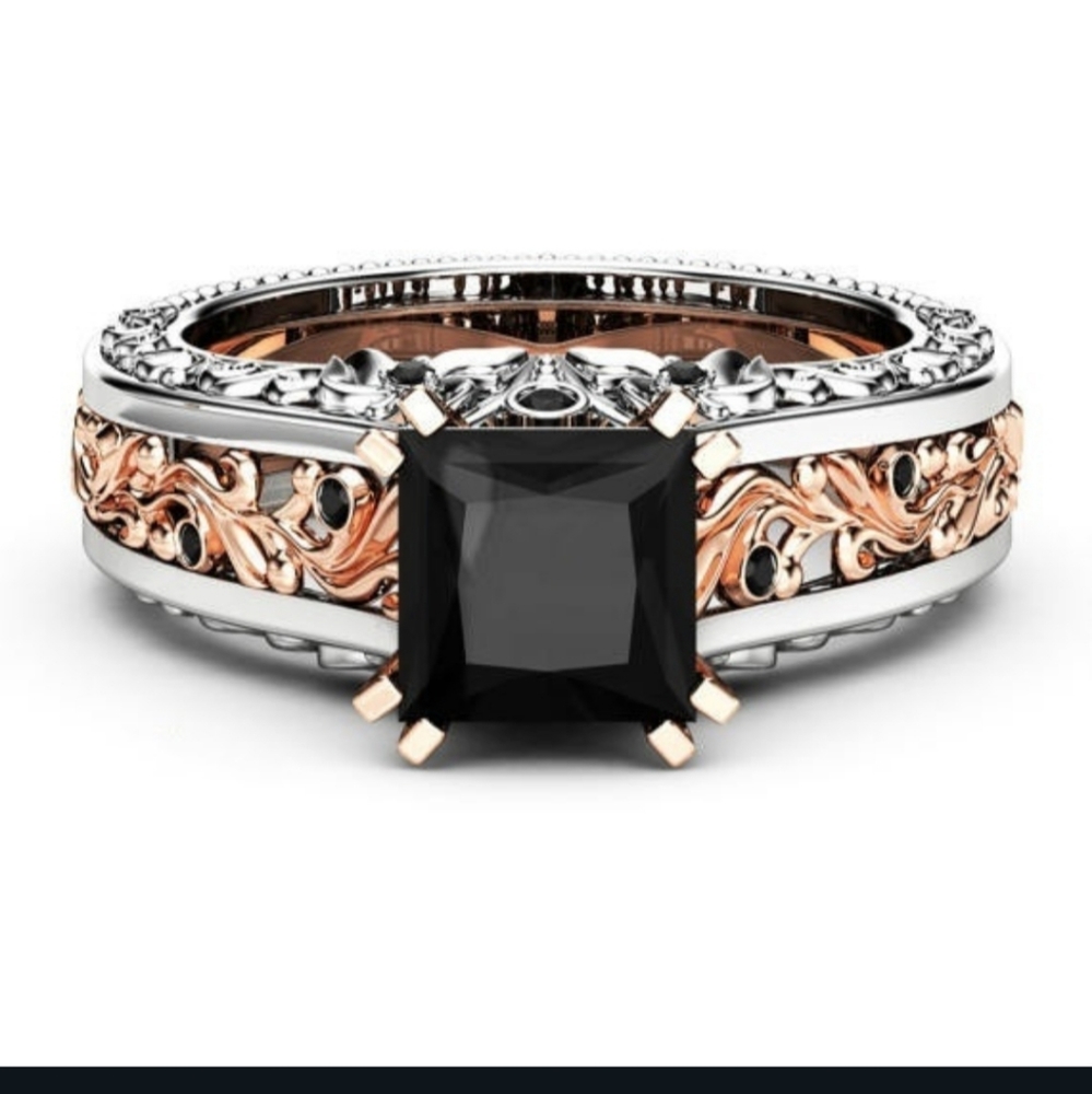 NEW!! Gorgeous Princess Cut Black Stone engagement ring with 925 Sterling Silver - Picture 2 of 14